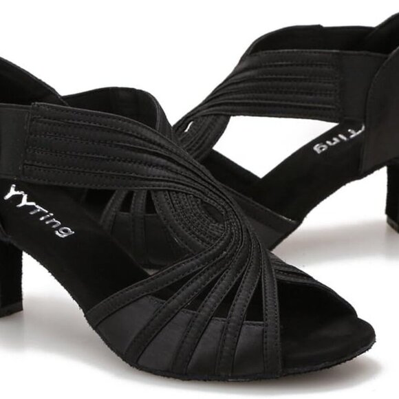 Shoes - Women Latin Salsa Practice Dance Shoes Satin Suede 2.5'' Heels Size 9.5